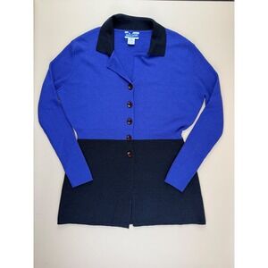 Vintage Colorblock Cardigan Sweater Blue Black Wool Blend Size M Pendleton